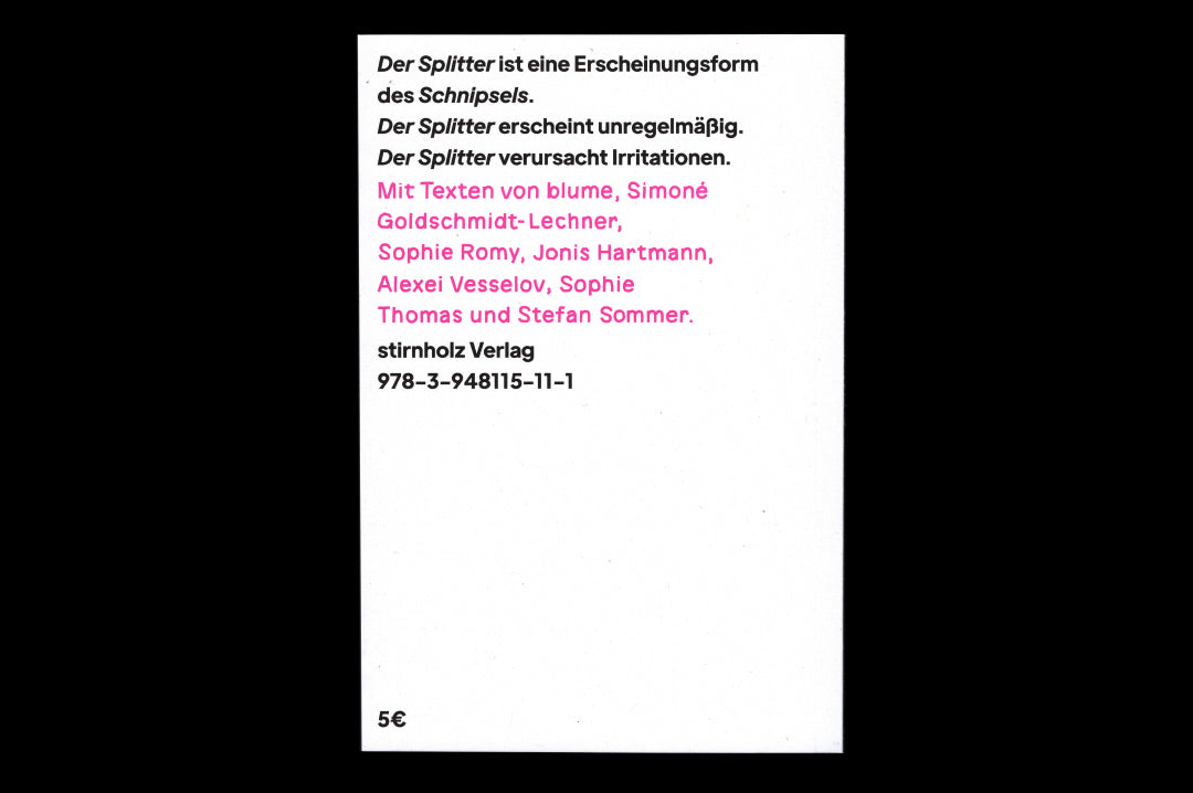 stirnholz Verlag "Der Splitter #1" Magazine